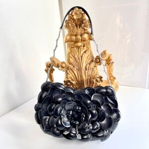 Brighton Rosalie Black 3D Floral Leather Shoulder Bag Gothic Romantic Purse Y2K